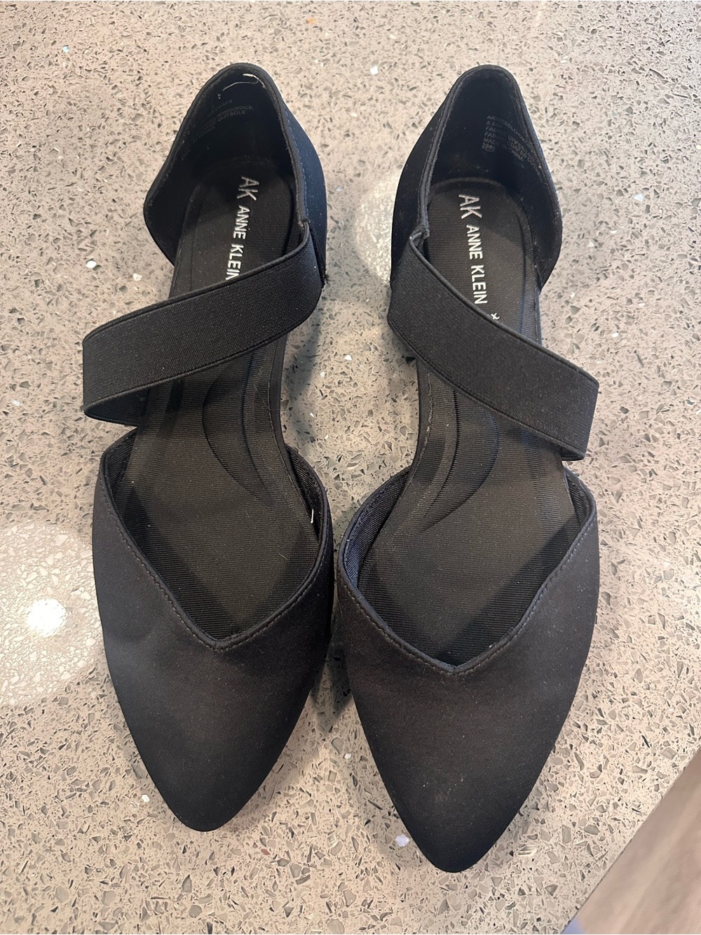 Anne Klein Black Pointed D'Orsay Flats with Cross Straps